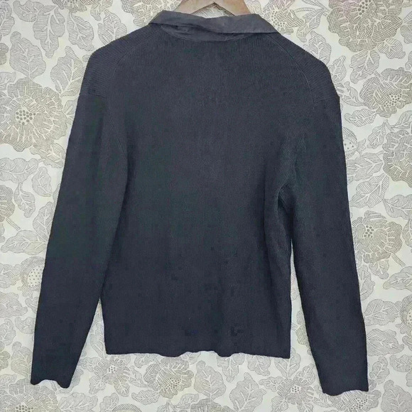 NWT Chicos Design Black Sweater Size 2/ L Silk Collar Viscose/Nylon Blend - Picture 2 of 6